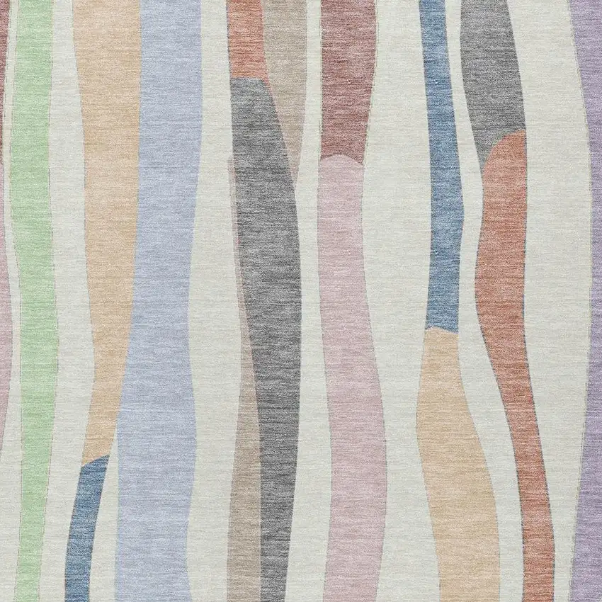 Pearl Lavender Ivory And Mint Green Striped Washable Indoor Outdoor Area Rug Photo 5