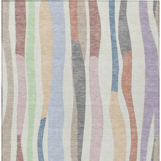 Pearl Lavender Ivory And Mint Green Striped Washable Indoor Outdoor Area Rug Photo 4