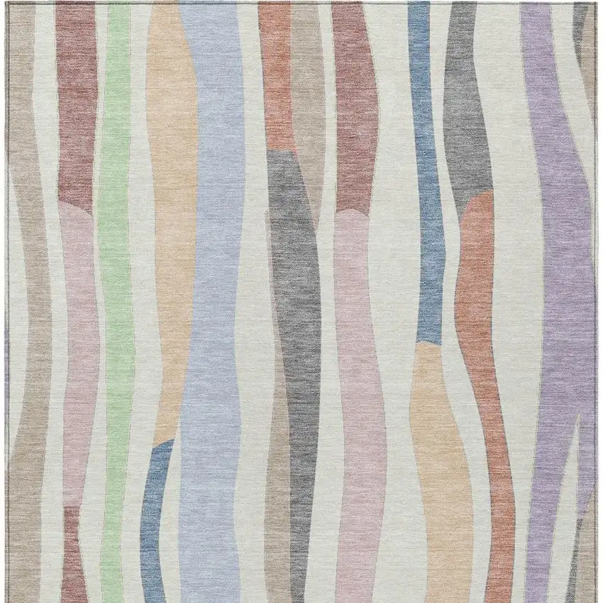 Pearl Lavender Ivory And Mint Green Striped Washable Indoor Outdoor Area Rug Photo 4