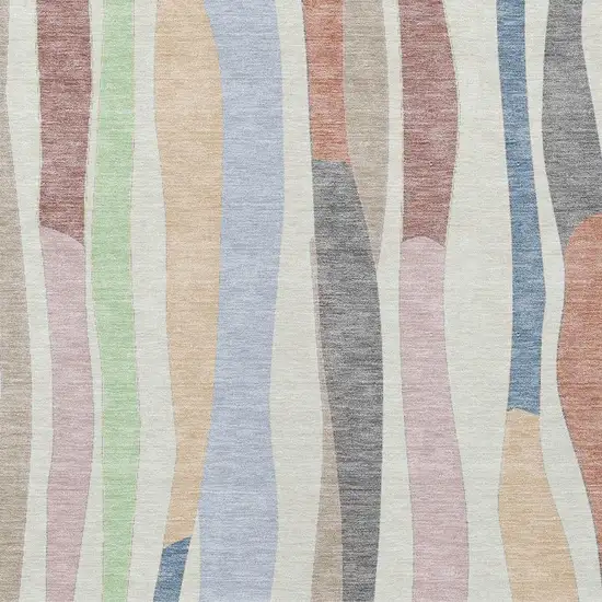 Pearl Lavender Ivory And Mint Green Striped Washable Indoor Outdoor Area Rug Photo 5