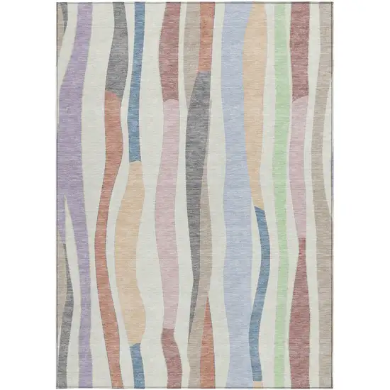 Pearl Lavender Ivory And Mint Green Striped Washable Indoor Outdoor Area Rug Photo 3