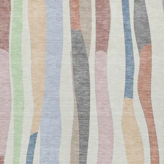 Pearl Lavender Ivory And Mint Green Striped Washable Indoor Outdoor Area Rug Photo 5