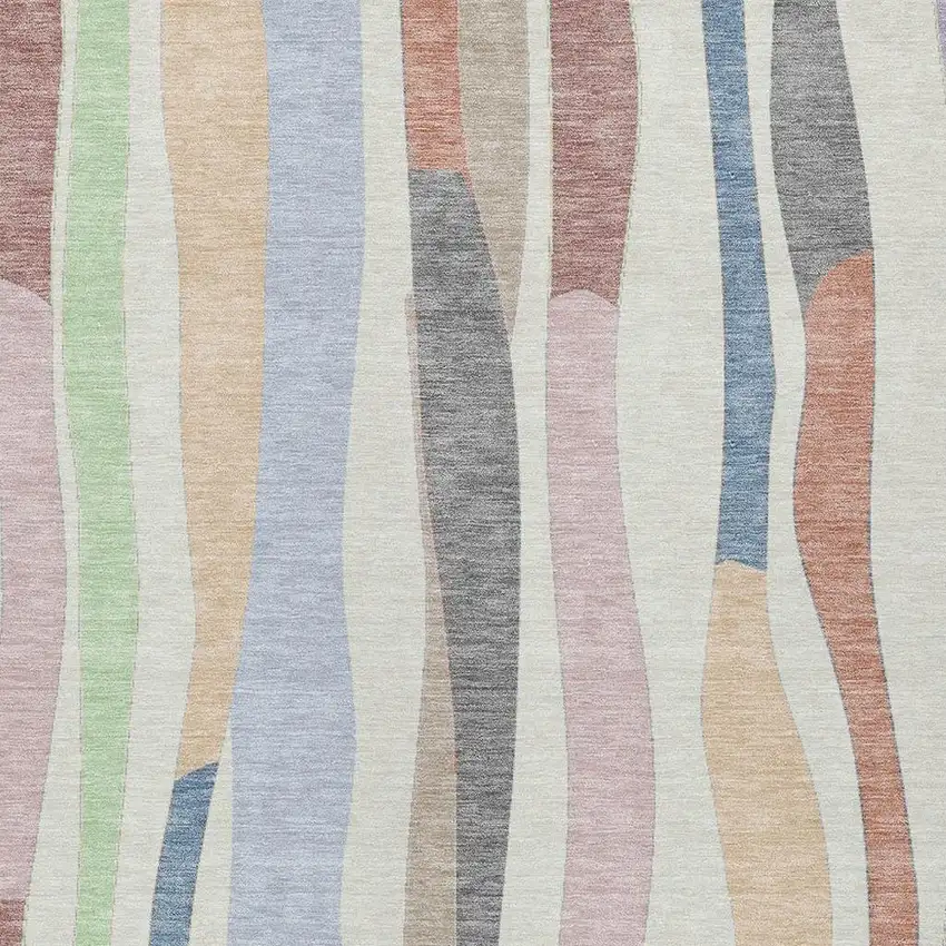 Pearl Lavender Ivory And Mint Green Striped Washable Indoor Outdoor Area Rug Photo 5