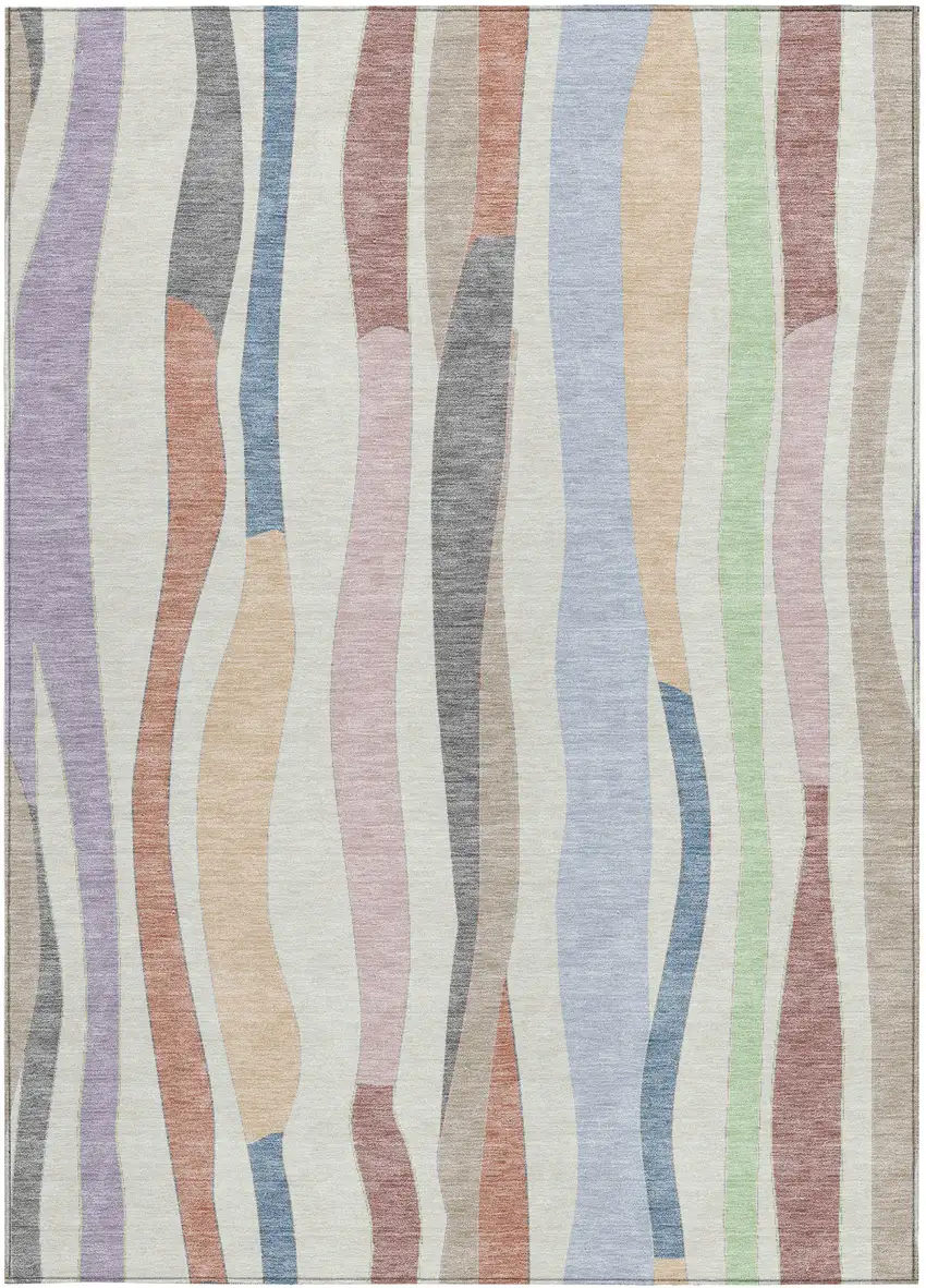 Pearl Lavender Ivory And Mint Green Striped Washable Indoor Outdoor Area Rug Photo 3