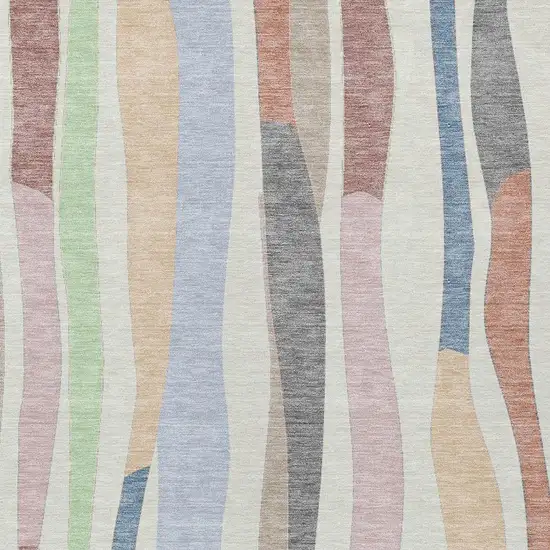 Pearl Lavender Ivory And Mint Green Striped Washable Indoor Outdoor Area Rug Photo 5