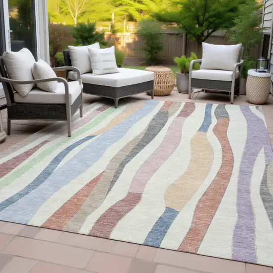 Pearl Lavender Ivory And Mint Green Striped Washable Indoor Outdoor Area Rug Photo 9