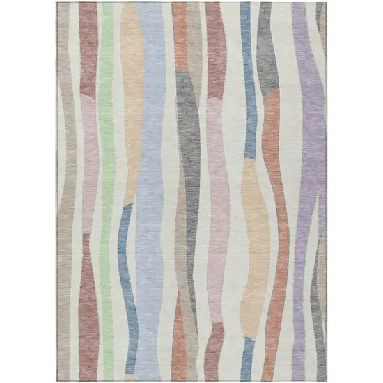 Pearl Lavender Ivory And Mint Green Striped Washable Indoor Outdoor Area Rug Photo 1