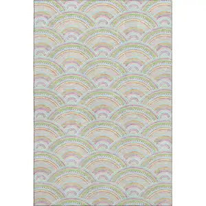 Photo of Pearl Orange And Green Geometric Washable Area Rug With UV Protection