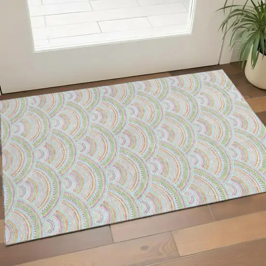 Pearl Orange And Green Geometric Washable Area Rug With UV Protection Photo 1