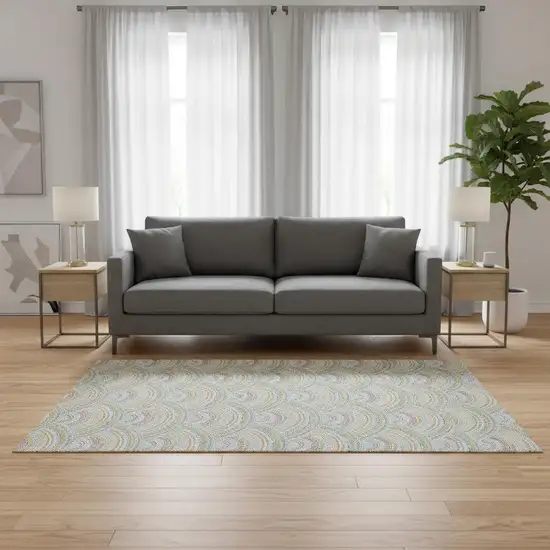 Pearl Orange And Green Geometric Washable Area Rug With UV Protection Photo 2