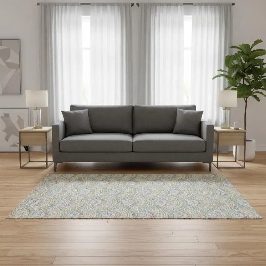 Pearl Orange And Green Geometric Washable Area Rug With UV Protection Photo 2