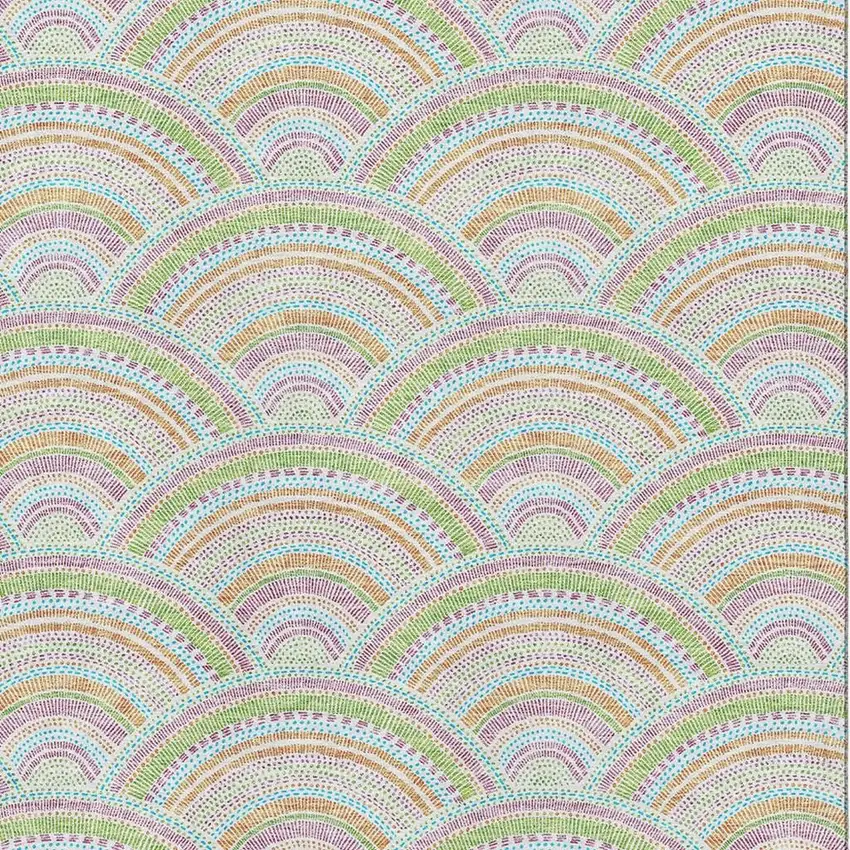 Pearl Orange And Green Geometric Washable Area Rug With UV Protection Photo 2