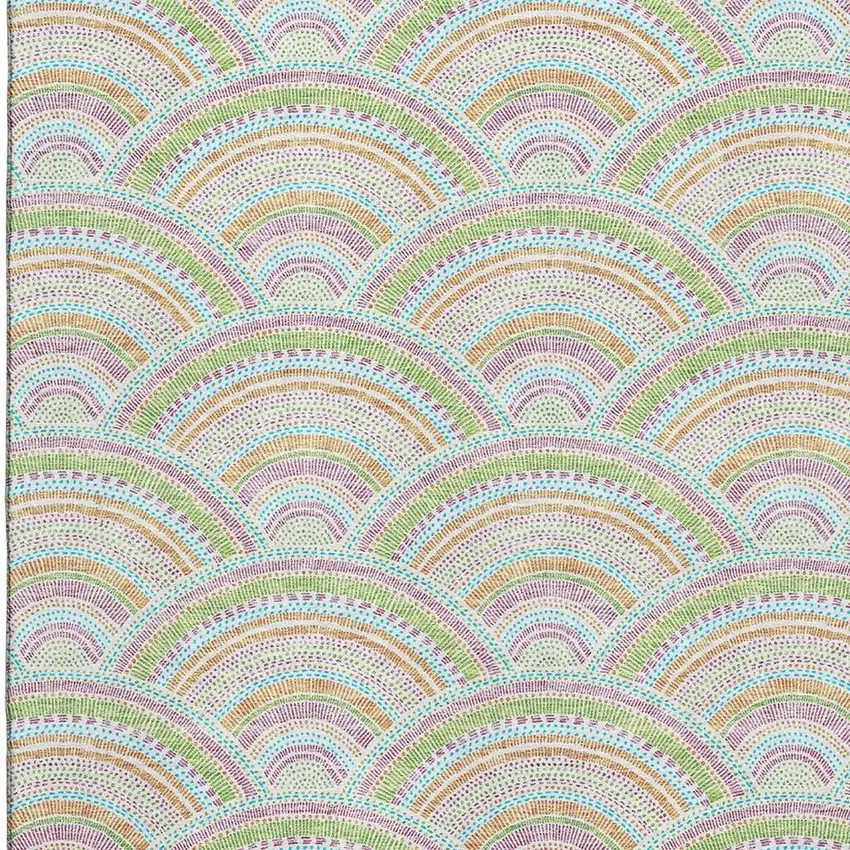 Pearl Orange And Green Geometric Washable Area Rug With UV Protection Photo 2