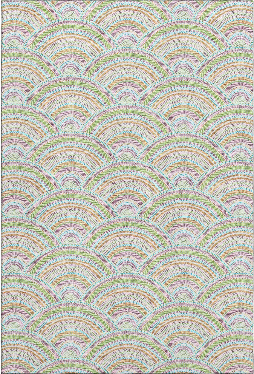 Pearl Orange And Green Geometric Washable Area Rug With UV Protection Photo 1