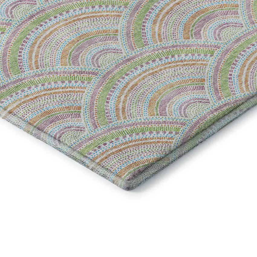 Pearl Orange And Green Geometric Washable Area Rug With UV Protection Photo 7