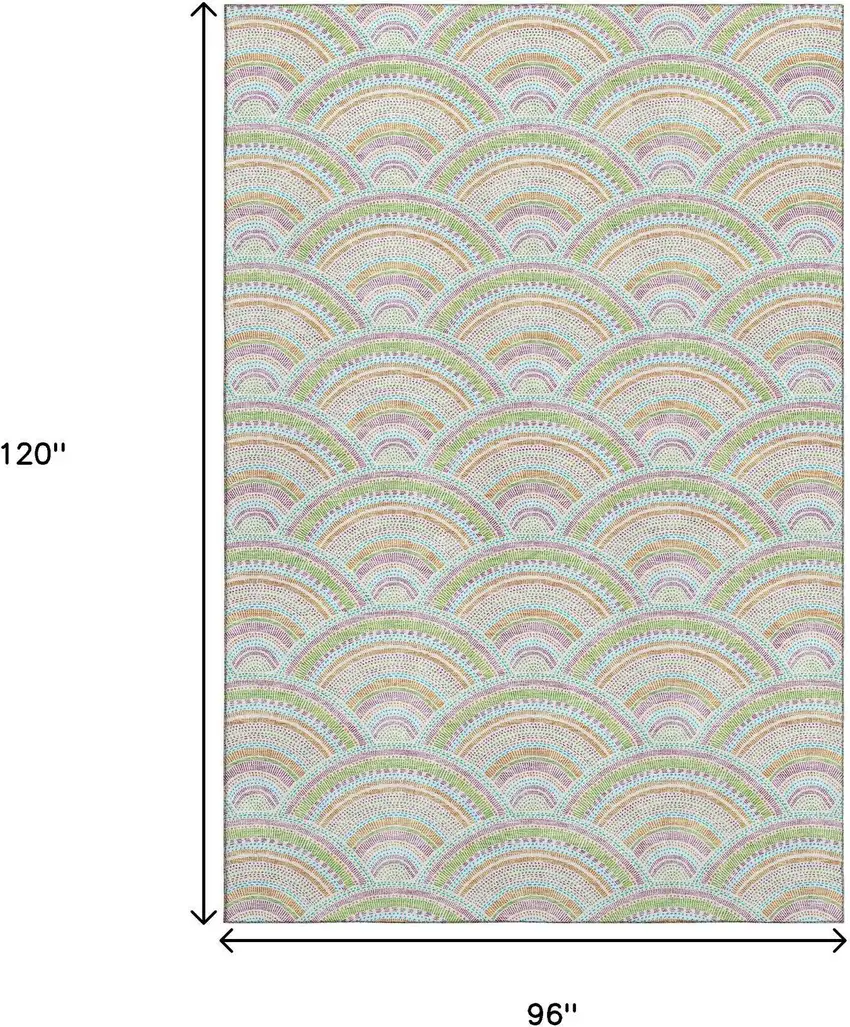 Pearl Orange And Green Geometric Washable Area Rug With UV Protection Photo 7
