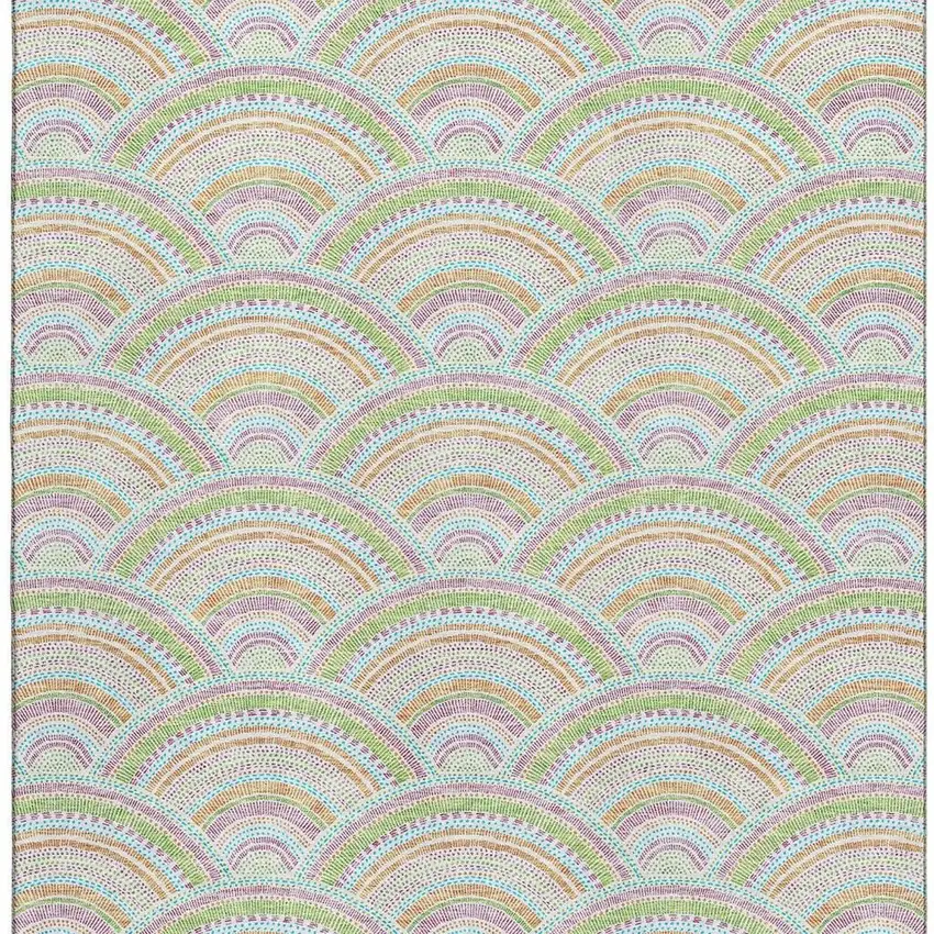 Pearl Orange And Green Geometric Washable Area Rug With UV Protection Photo 3