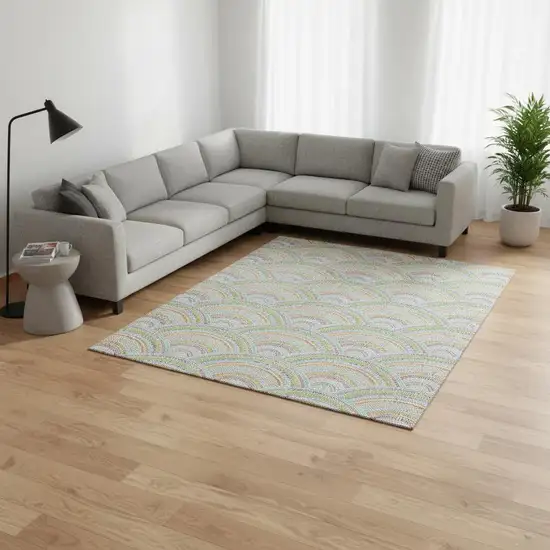 Pearl Orange And Green Geometric Washable Area Rug With UV Protection Photo 2