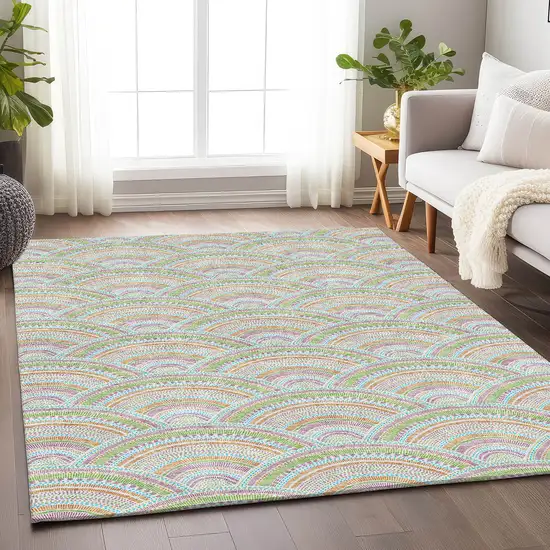 Pearl Orange And Green Geometric Washable Area Rug With UV Protection Photo 4