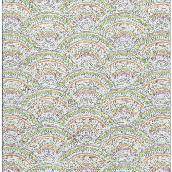 Pearl Orange And Green Geometric Washable Area Rug With UV Protection Photo 4