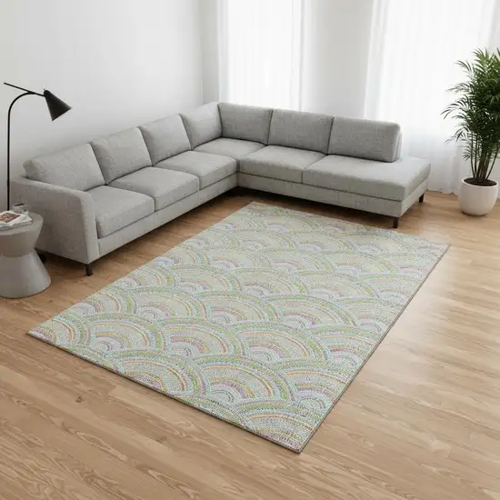 Pearl Orange And Green Geometric Washable Area Rug With UV Protection Photo 2