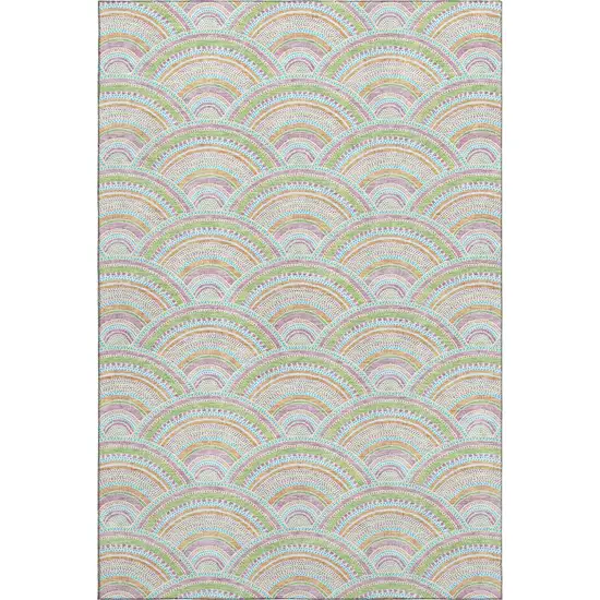 Pearl Orange And Green Geometric Washable Area Rug With UV Protection Photo 1