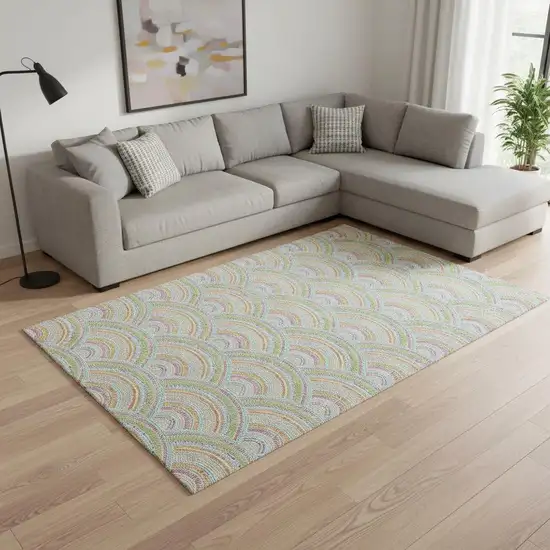 Pearl Orange And Green Geometric Washable Area Rug With UV Protection Photo 2