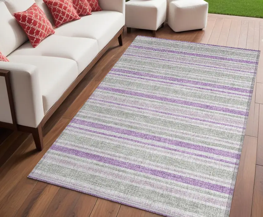 Pearl Striped Washable Non Skid Indoor Outdoor Area Rug Photo 1