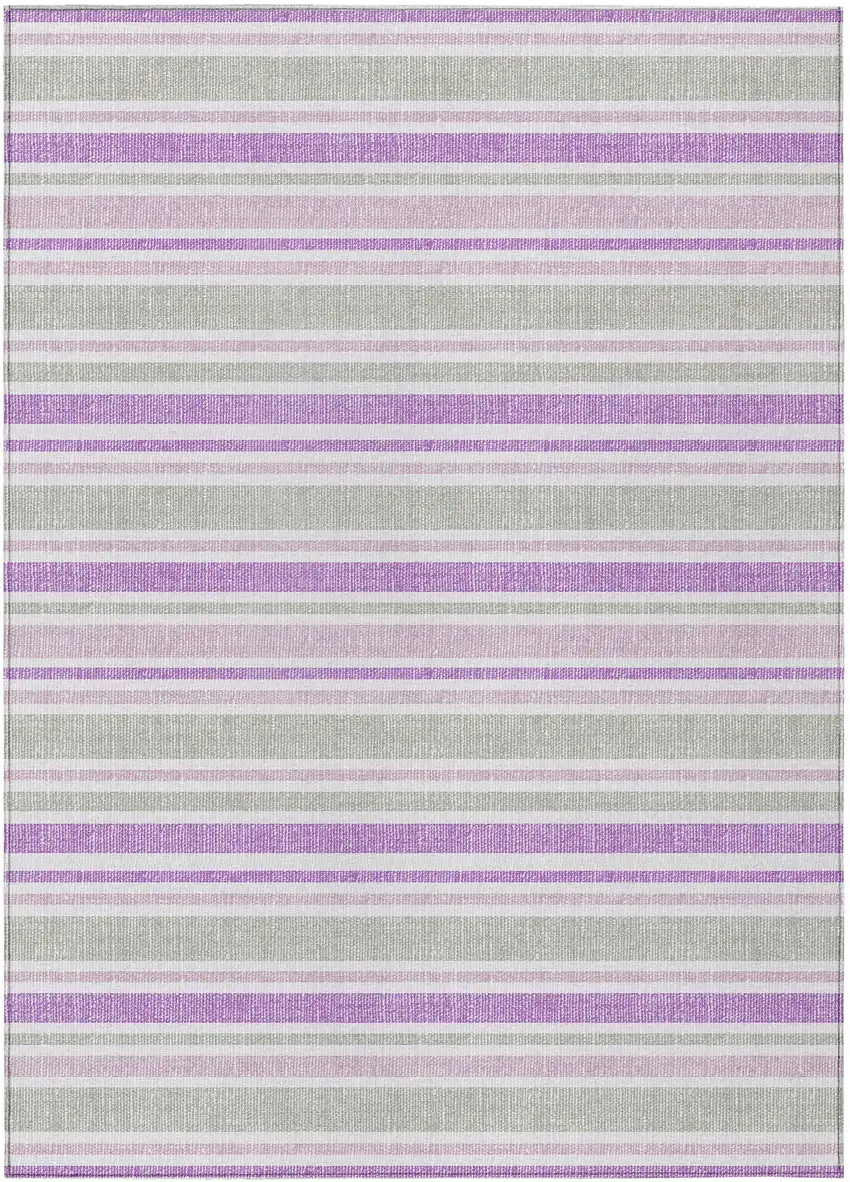Purple Gray and White Striped Washable Non Skid Indoor Outdoor Area Rug Photo 2