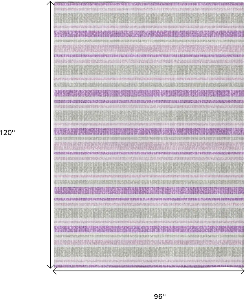 Purple Gray and White Striped Washable Non Skid Indoor Outdoor Area Rug Photo 3
