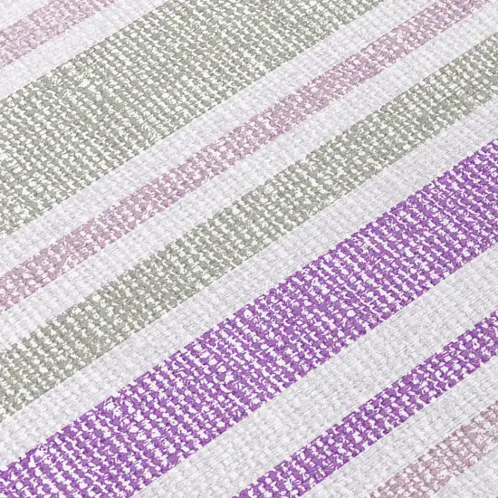 Purple Gray and White Striped Washable Non Skid Indoor Outdoor Area Rug Photo 7