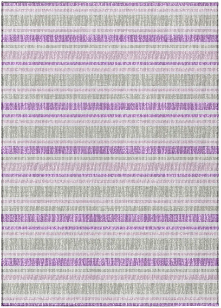 Purple Gray and White Striped Washable Non Skid Indoor Outdoor Area Rug Photo 2