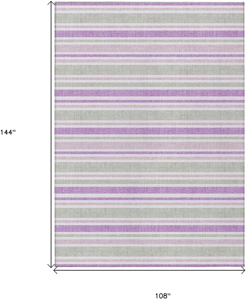 Purple Gray and White Striped Washable Non Skid Indoor Outdoor Area Rug Photo 3