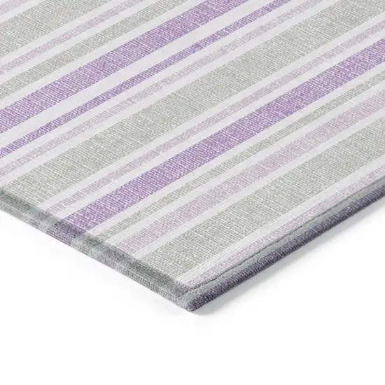 Purple Gray and White Striped Washable Non Skid Indoor Outdoor Area Rug Photo 5