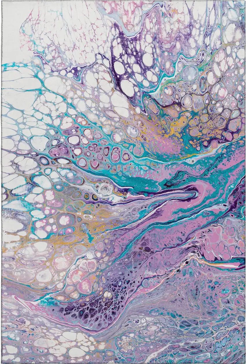 Periwinkle Purple And Ivory Abstract Washable Indoor Outdoor Area Rug Photo 2