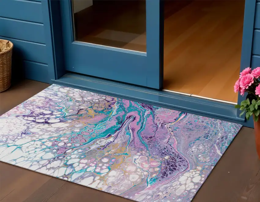 Periwinkle Purple And Ivory Abstract Washable Indoor Outdoor Area Rug Photo 1