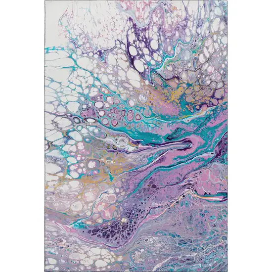 Periwinkle Purple And Ivory Abstract Washable Indoor Outdoor Area Rug Photo 2