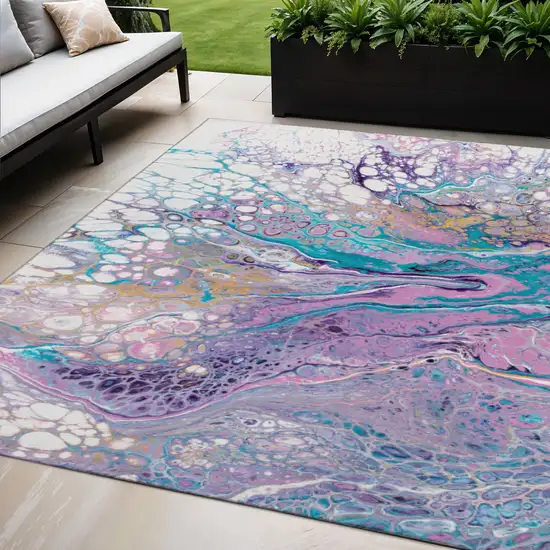 Periwinkle Purple And Ivory Abstract Washable Indoor Outdoor Area Rug Photo 1