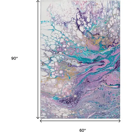 Periwinkle Purple And Ivory Abstract Washable Indoor Outdoor Area Rug Photo 3