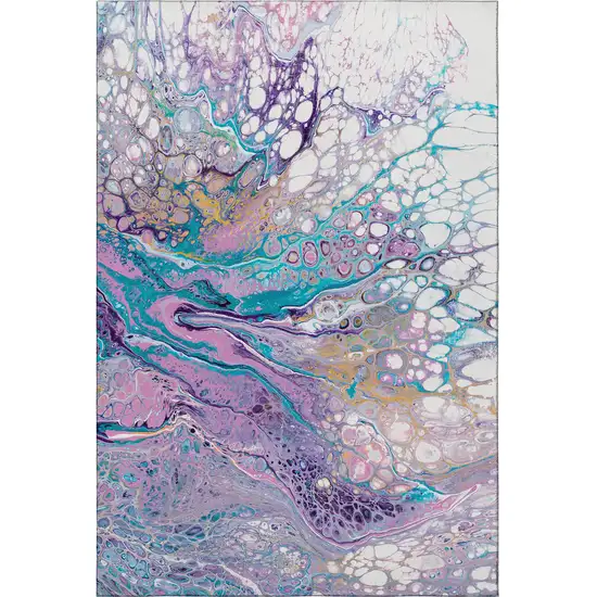 Periwinkle Purple And Ivory Abstract Washable Indoor Outdoor Area Rug Photo 4