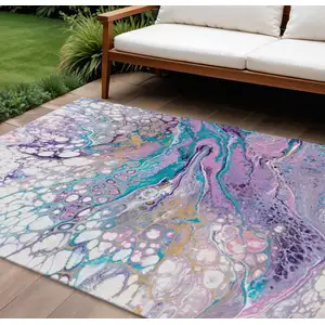 Photo of Periwinkle Purple And Ivory Abstract Washable Indoor Outdoor Area Rug