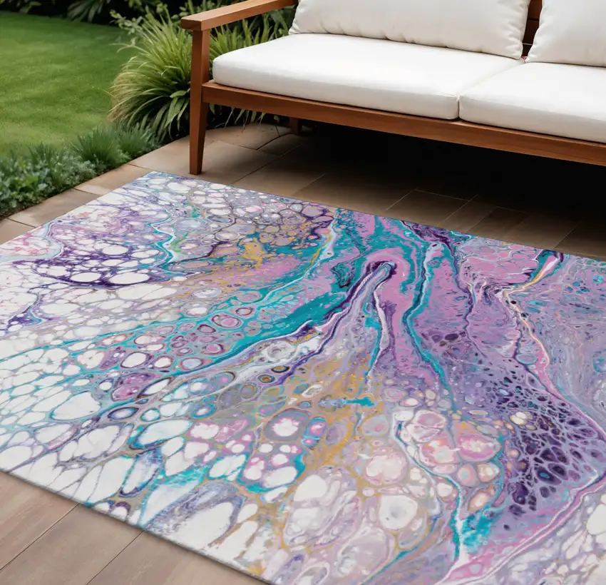 Periwinkle Purple And Ivory Abstract Washable Indoor Outdoor Area Rug Photo 1