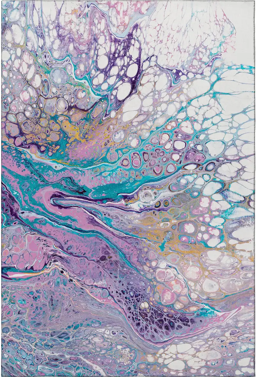 Periwinkle Purple And Ivory Abstract Washable Indoor Outdoor Area Rug Photo 4