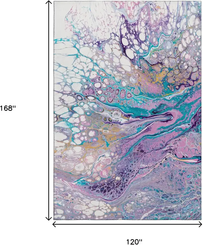 Periwinkle Purple And Ivory Abstract Washable Indoor Outdoor Area Rug Photo 3