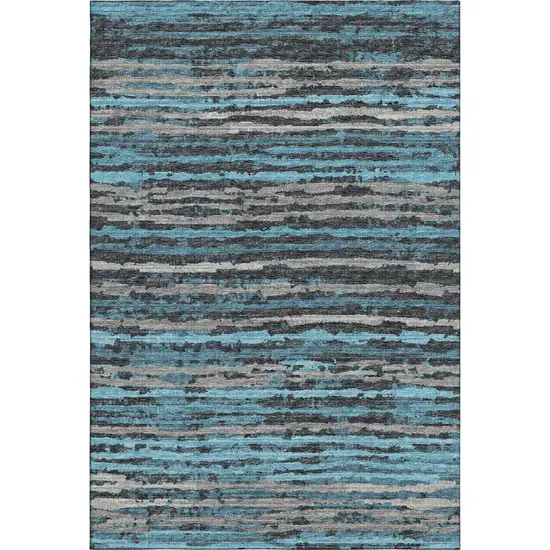 Persian Blue And Charcoal Striped Washable Area Rug With UV Protection Photo 2