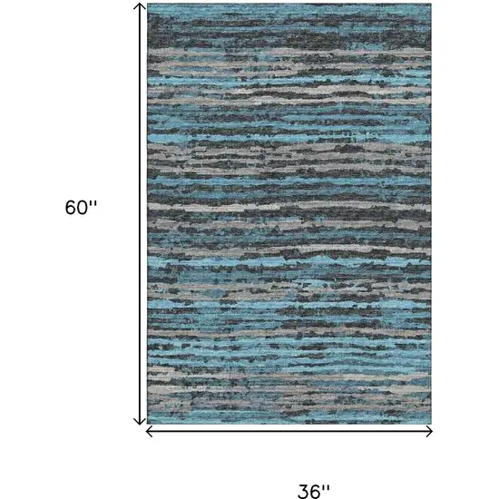 Persian Blue And Charcoal Striped Washable Area Rug With UV Protection Photo 3