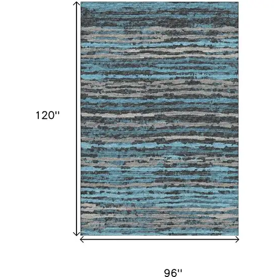 Persian Blue And Charcoal Striped Washable Area Rug With UV Protection Photo 3