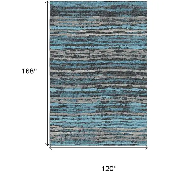 Persian Blue And Charcoal Striped Washable Area Rug With UV Protection Photo 3
