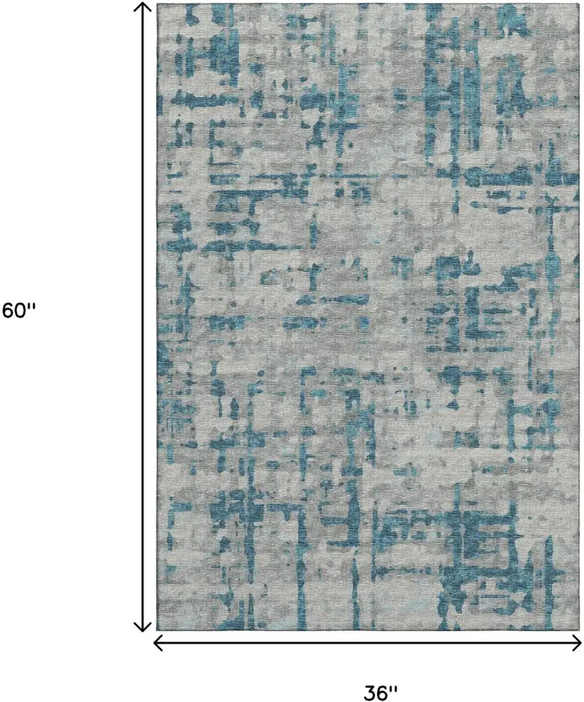 Persian Blue And Gray Abstract Washable Area Rug With UV Protection Photo 3