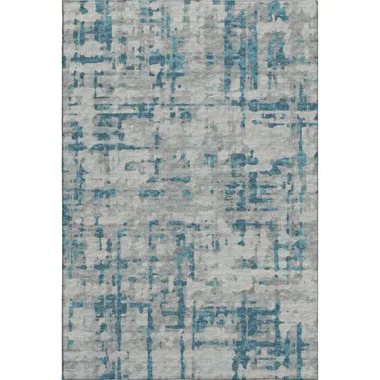 Persian Blue And Gray Abstract Washable Area Rug With UV Protection Photo 2